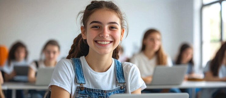 Estudiante sonriente en el aula