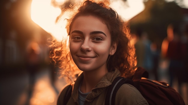 Un estudiante sonriente con una mochila contra una universidad borrosa IA generativa