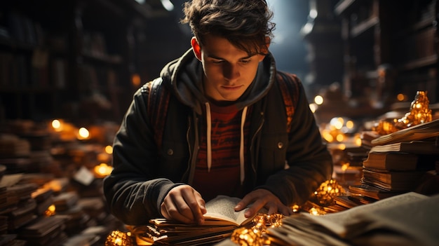 Un estudiante sostiene libros en sus manos