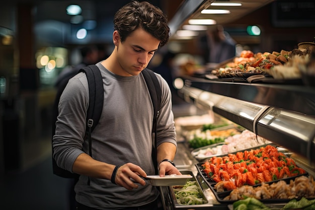 Estudiante universitario pide sushi fresco para viajes generativos IA