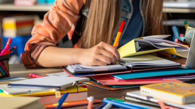 Foto estudiante usando carpetas para la tarea