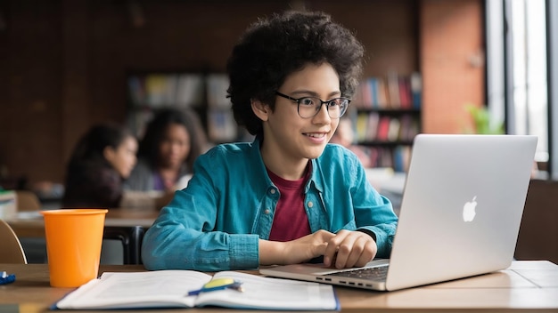 Estudiante usando una computadora portátil aprendiendo educación en línea