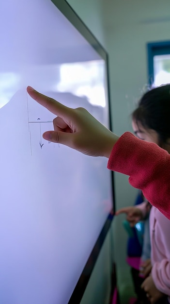 Estudiante usando una pizarra interactiva para resolver un problema