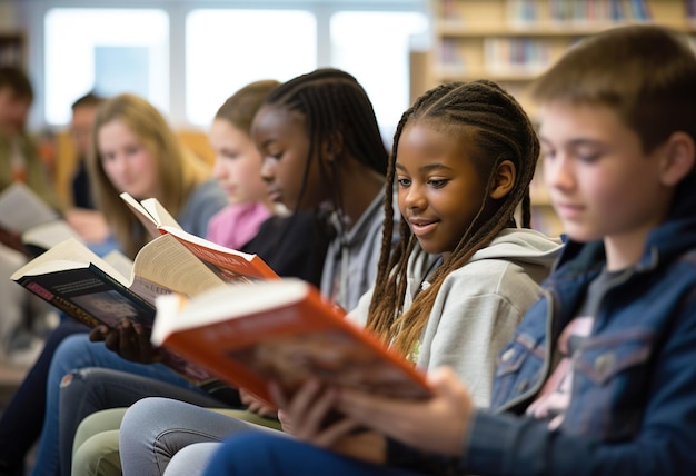 Estudiantes absortos en una novela cautivadora