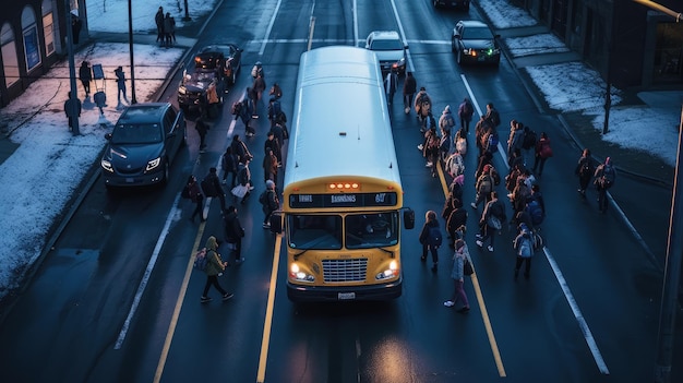 Estudiantes alrededor de un autobús escolar para ir a la escuela en México