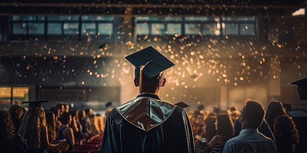 Los estudiantes celebran la graduación Graduación en la universidad Estudiantes en túnicas gorras IA generativa