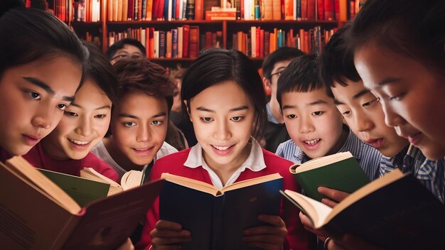 Foto estudiantes cercanos con libros