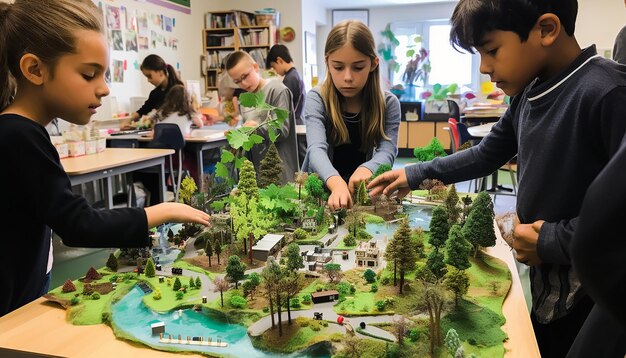 Los estudiantes de la clase ambiental de la escuela primaria aprenden sobre la protección del medio ambiente