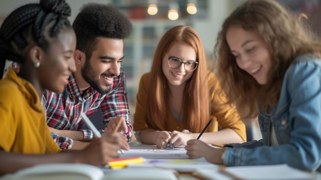 Foto estudiantes de diversas razas colaboran en un proyecto