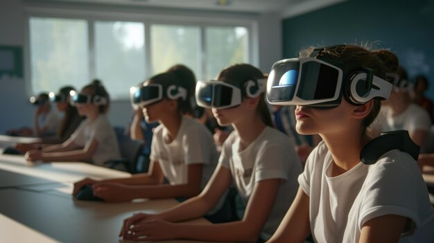Estudiantes experimentando la realidad virtual en el aula