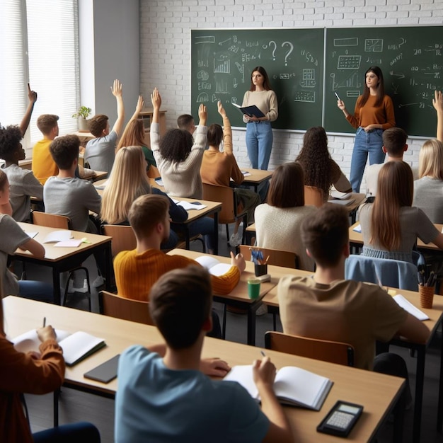 Estudiantes en una foto realista en un aula