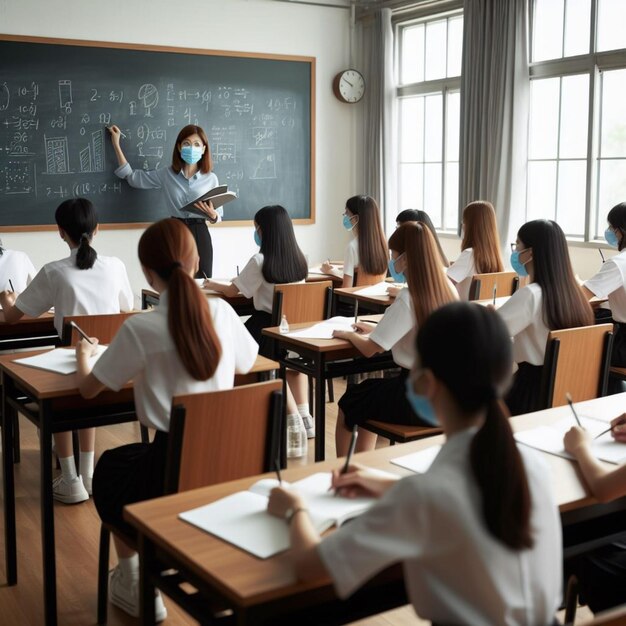 Estudiantes en una foto realista en un aula