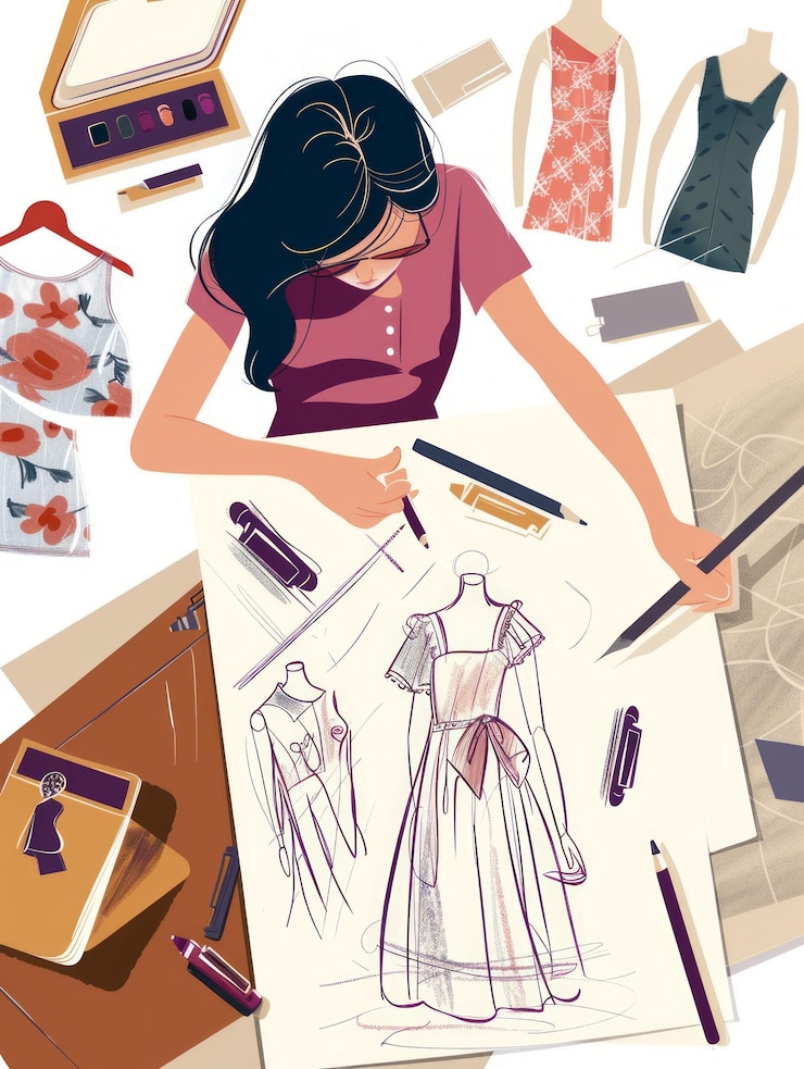 Foto estudiantes haciendo una lluvia de ideas sobre diseños de moda para un curso de ia generativa con temática pastel