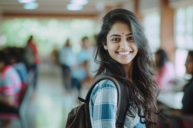 Estudiantes indias en el fondo del estilo bokeh de la escuela