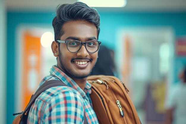 Estudiantes indios en el fondo del estilo bokeh de la escuela