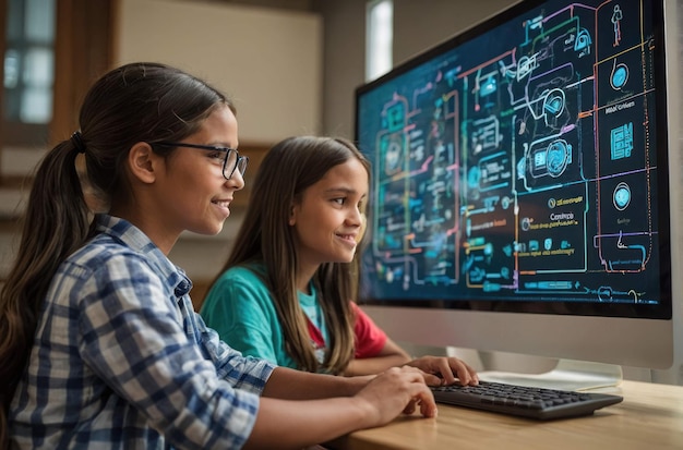 Foto estudiantes involucrados en el aprendizaje mejorado por la tecnología