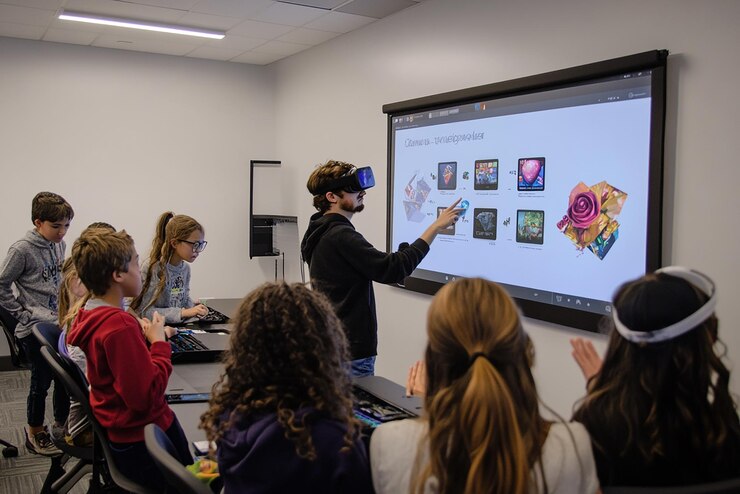 Foto estudiantes involucrados en un taller de codificación interactivo