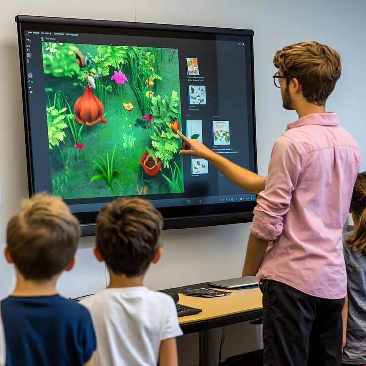 Foto estudiantes involucrados en un taller de codificación interactivo
