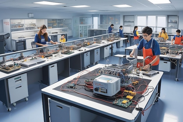 Estudiantes del laboratorio de robótica ensamblan circuitos electrónicos