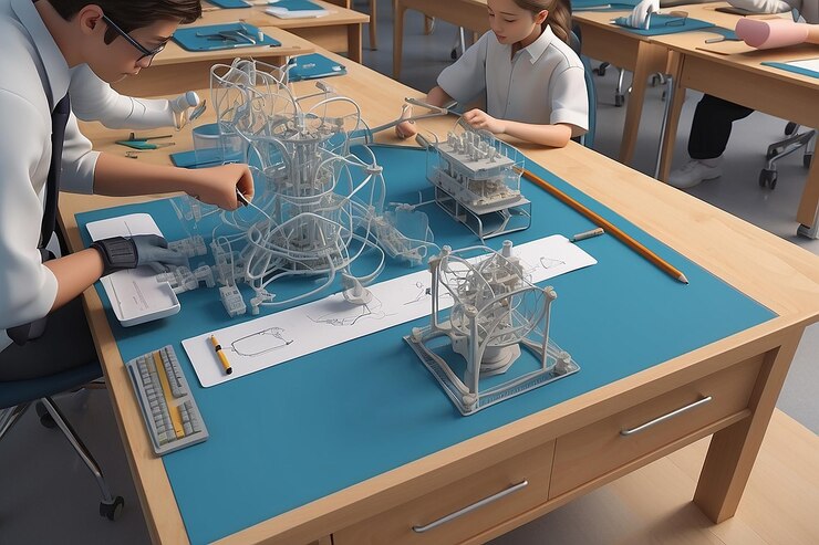 Foto estudiantes de modelado científico crean diseños 3d en el laboratorio