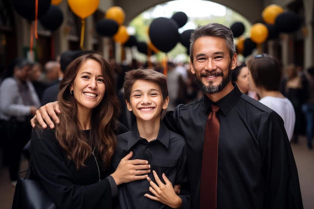 Estudiantes orgullosos graduados celebran el éxito con sus padres