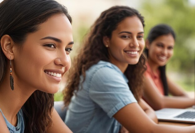 Foto los estudiantes participan en el aprendizaje en un entorno al aire libre mirando centrados e interesados en el