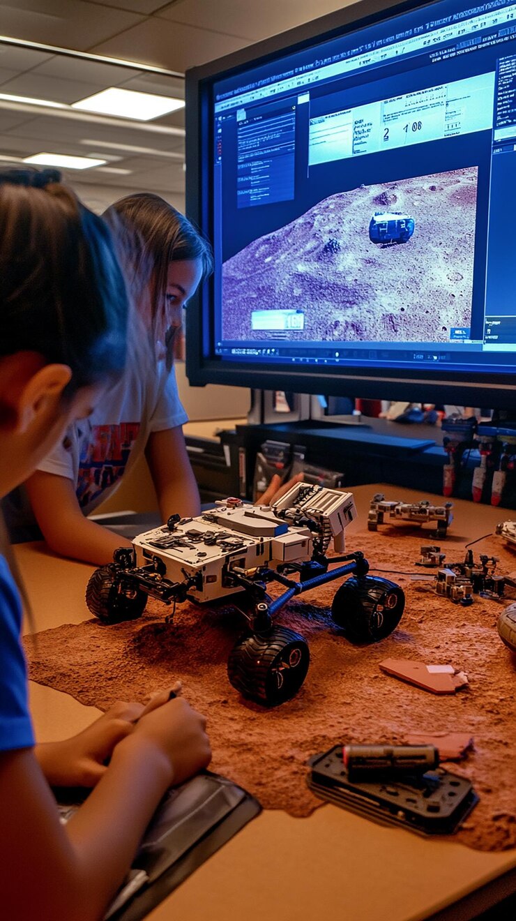 Foto "estudiantes programando en el laboratorio de automatización de última generación"