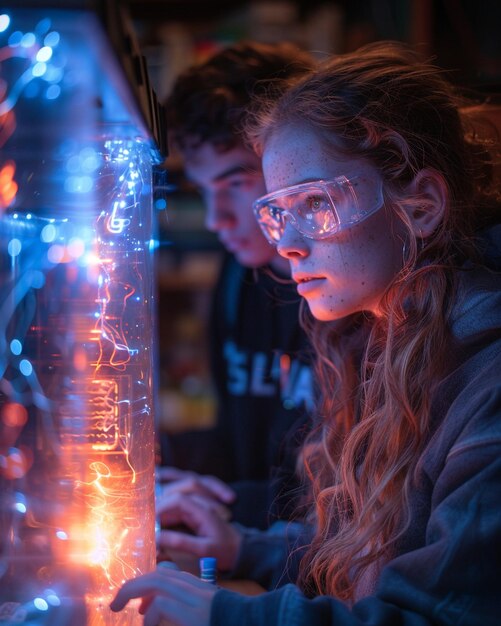 Estudiantes que llevan a cabo un experimento de física