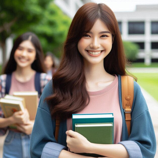 Estudiantes que llevan libros en el campus publican para el diseño de plantillas de redes sociales