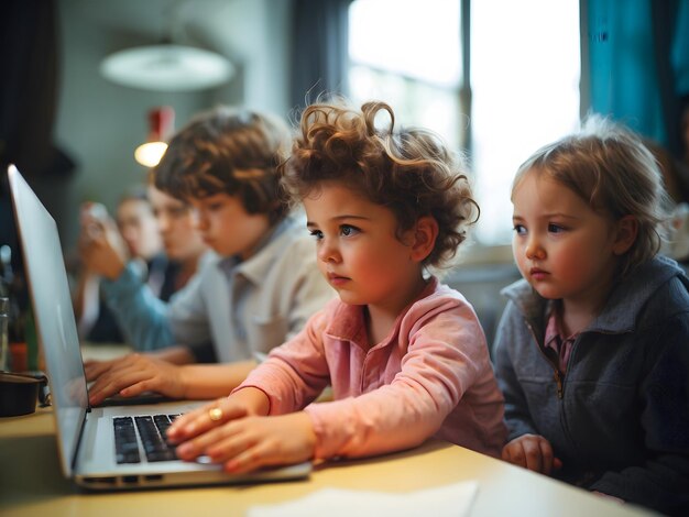 Estudiantes que usan computadoras en el aula