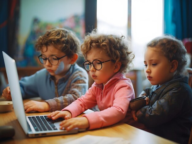 Estudiantes que usan computadoras en el aula