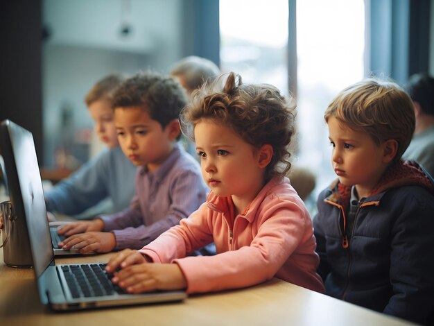 Estudiantes que usan computadoras en el aula