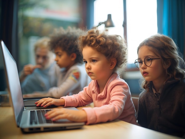 Estudiantes que usan computadoras en el aula