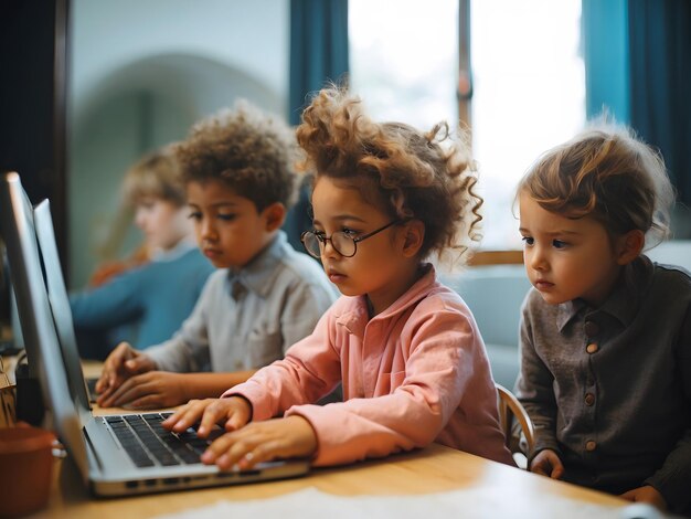 Estudiantes que usan computadoras en el aula