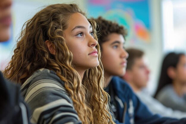 Estudiantes de secundaria disfrutando de la clase en un aula