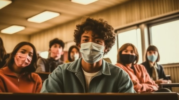 Foto estudiantes de secundaria que usan máscaras faciales