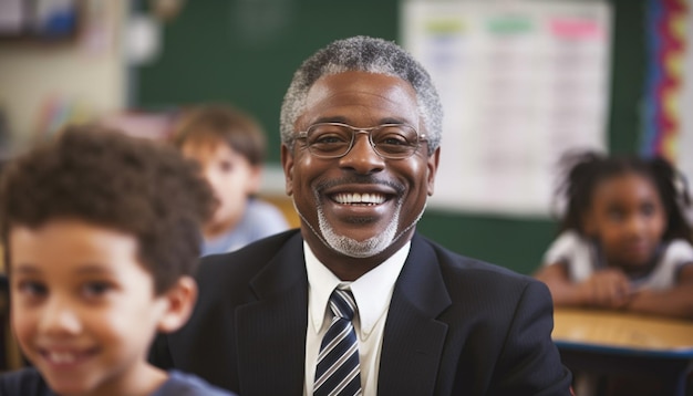 Estudiantes sonriendo aprendiendo y estudiando en la escuela generado por IA