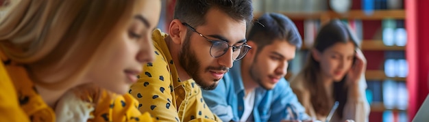 Foto estudiantes trabajando en una computadora