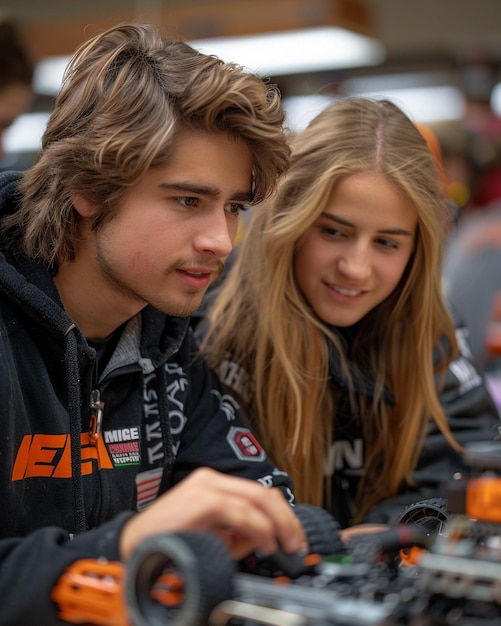 Foto estudiantes trabajando en un proyecto de robótica