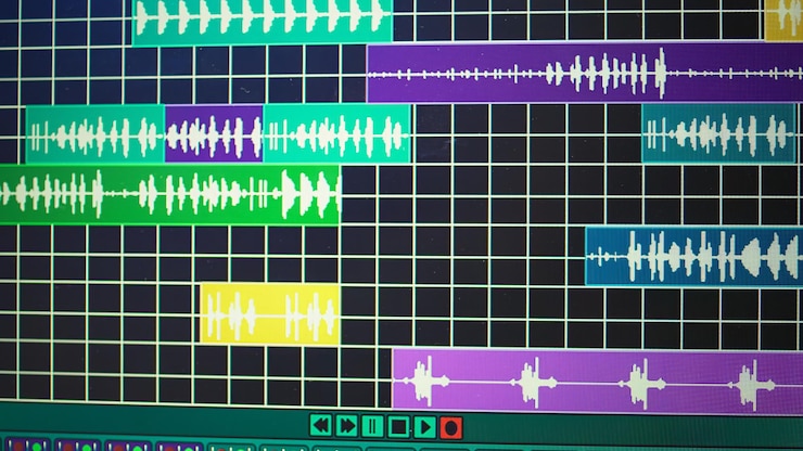 Foto estudio casero vacío utilizado para crear música con consola electrónica y dispositivos