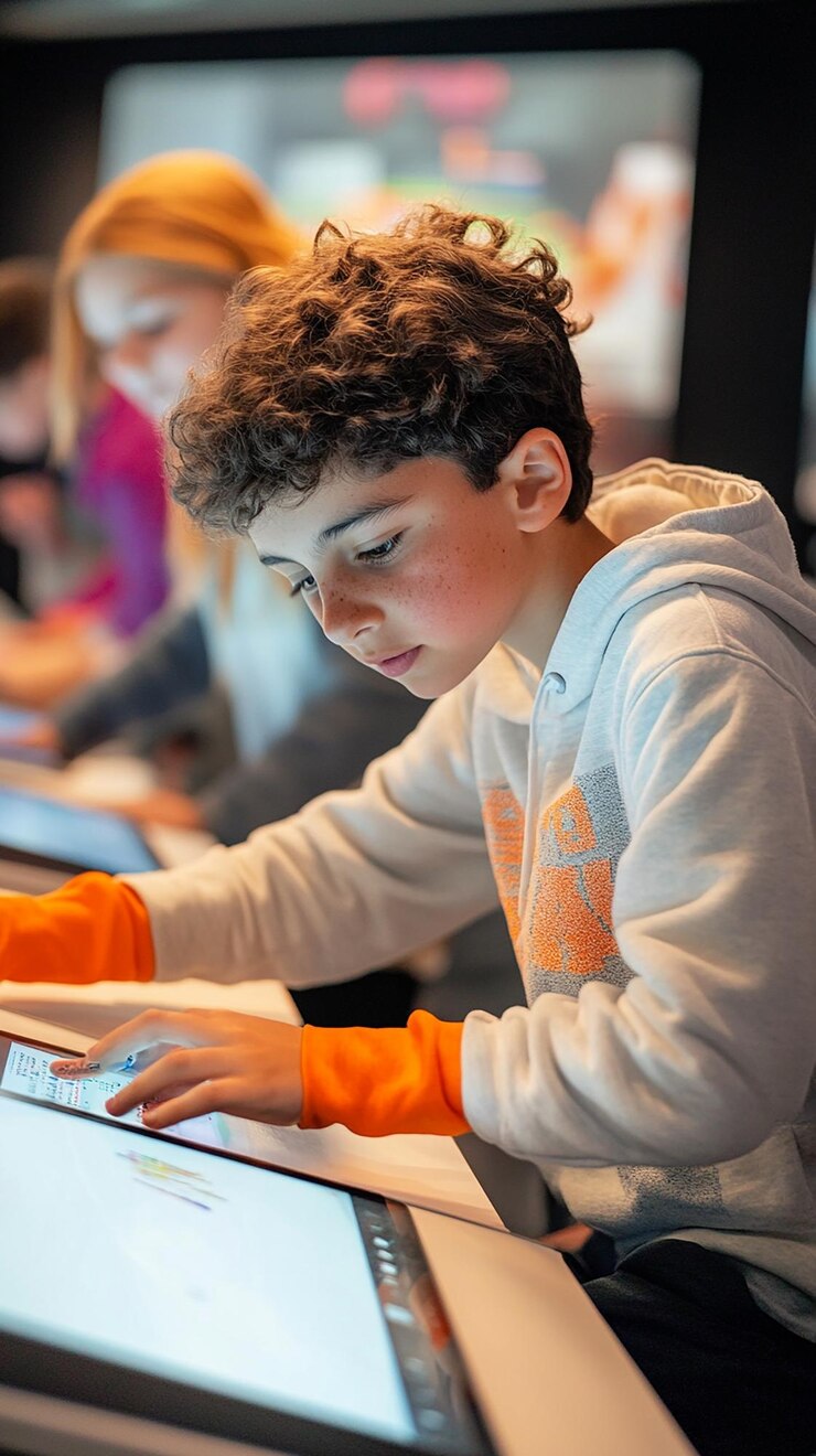 Foto estudio de codificación inteligente con superficies interactivas
