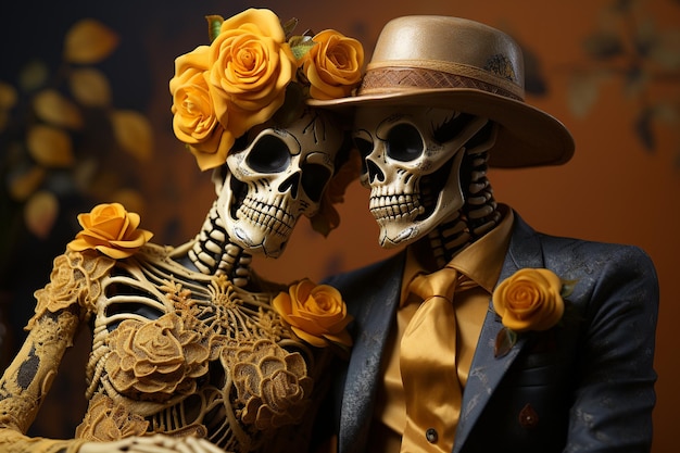 Estúdio de fotos de casal do conceito do Dia dos Mortos