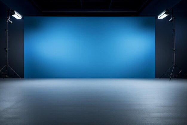 Foto estúdio de sala vazia azul usado para fundo e exibição de design de conteúdo para publicidade