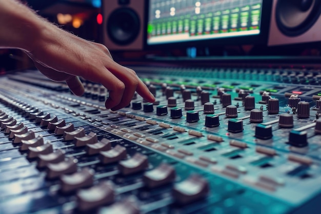 Estúdio de som com mão aproximada para controle Gravação do painel de controle