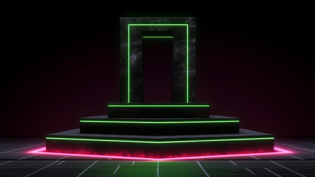 Estúdio de suporte de pedra preta de pódio neon Generative AI