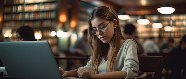 Estudio de estudiante joven en la biblioteca de la escuela