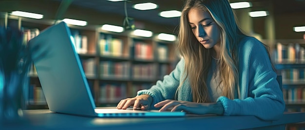 Estudio de estudiante joven en la biblioteca de la escuela