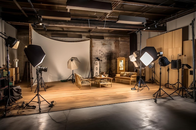 Un estudio fotográfico con un fondo blanco y un fondo blanco.