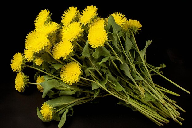 Estudio de un racimo de diente de león amarillo en flor