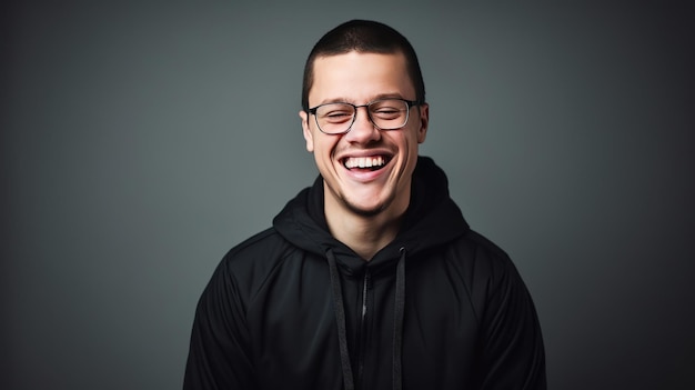 Estudio de retratos filmó a un hombre con síndrome de Down que sonríe feliz todos los días imagen generada por IA